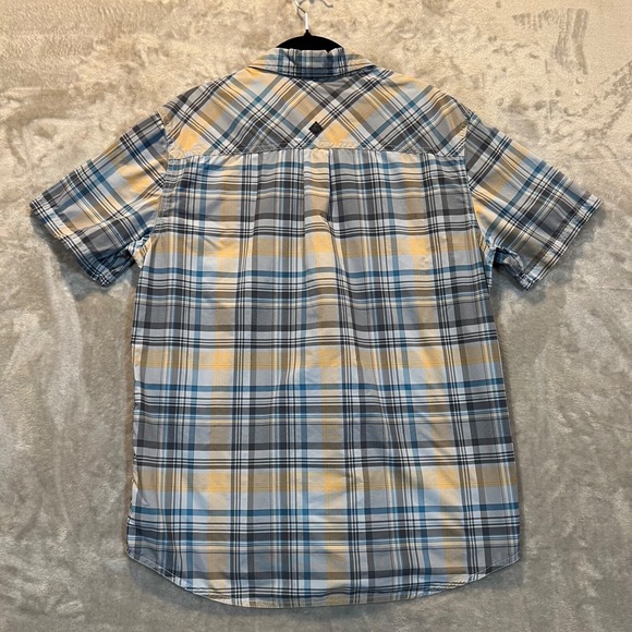 Prana Mens Short Sleeve Plaid Button Up Size Medium Organic Cotton Blend Outdoor - Picture 10 of 10